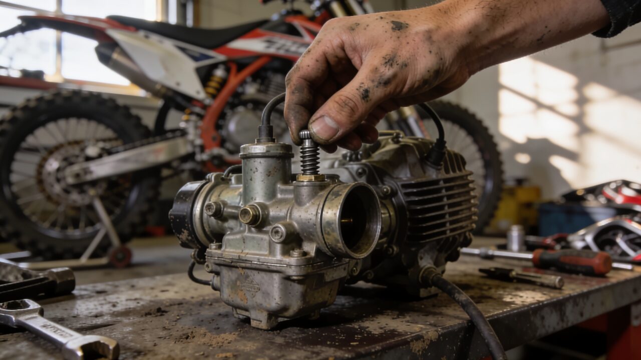 Réglage de la vis de richesse sur un carburateur de moto de motocross