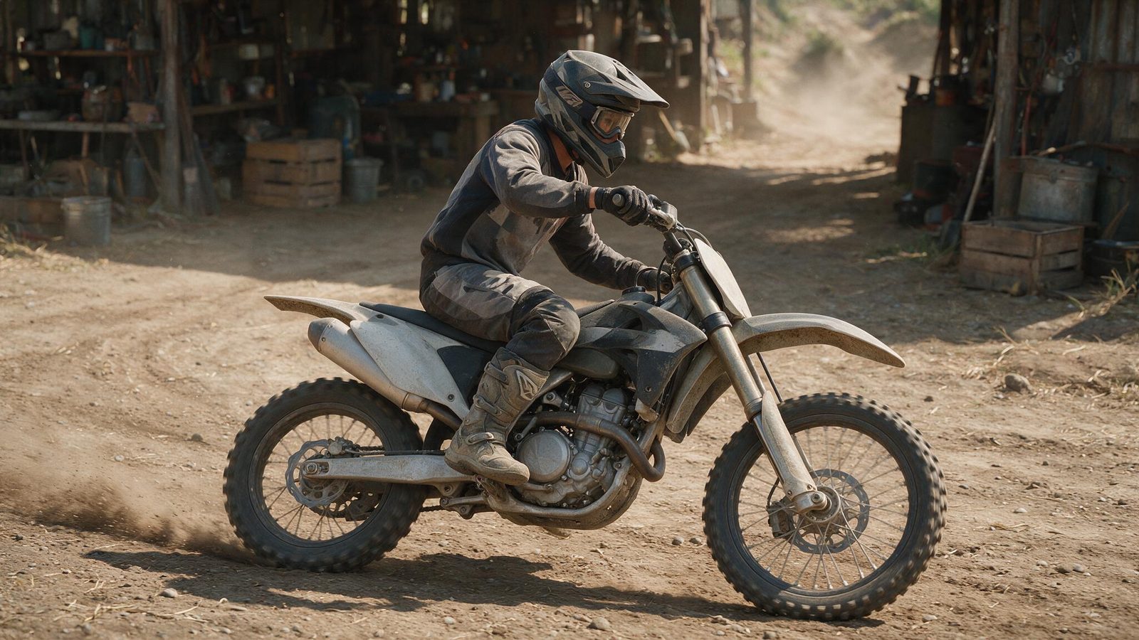 Side view of an off-road motorcycle engine with aluminum cases and cylinder head visible