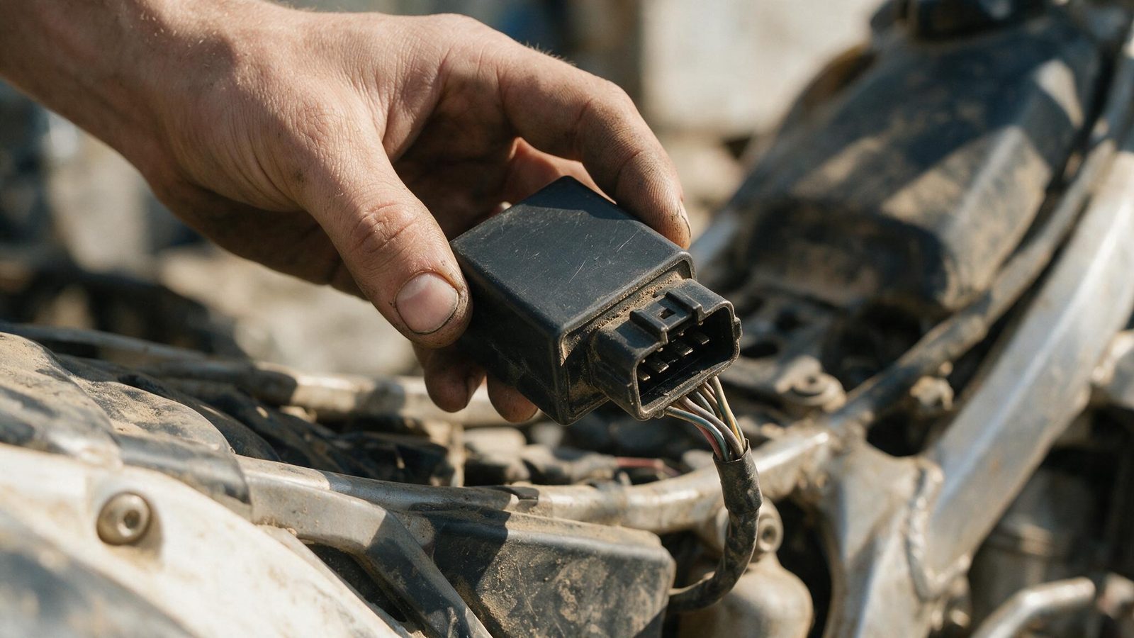Repair tool resting on an electronic component, close view