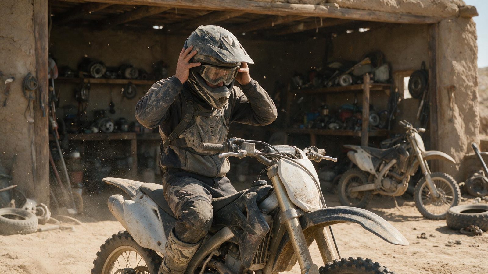 Pilote enfilant son casque, mains posées de chaque côté de la coque